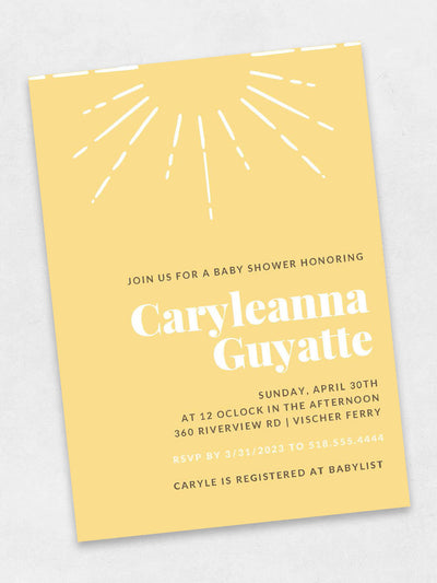 you are my sunshine yellow colored baby shower invite