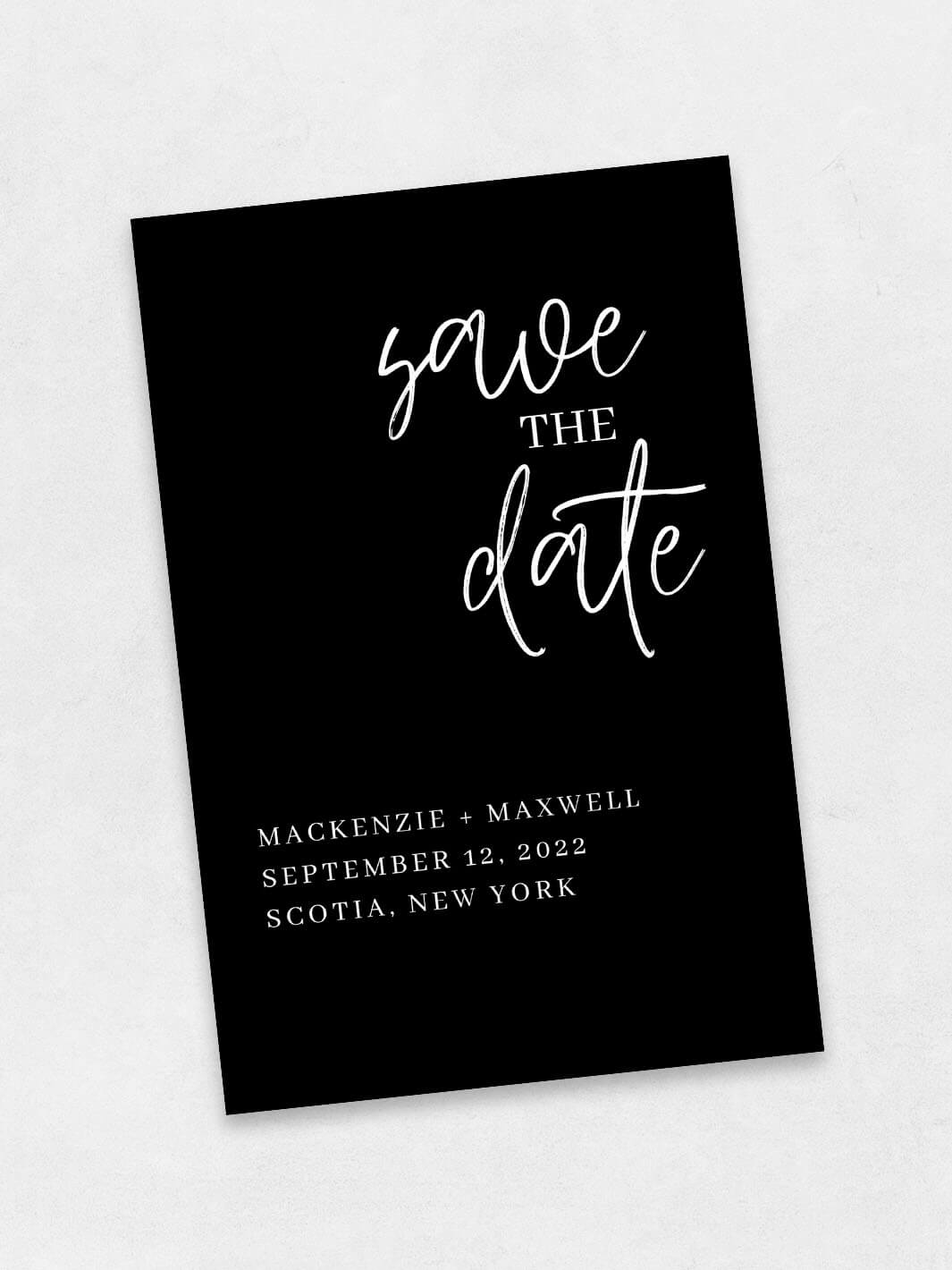 front side of dark romance save the date