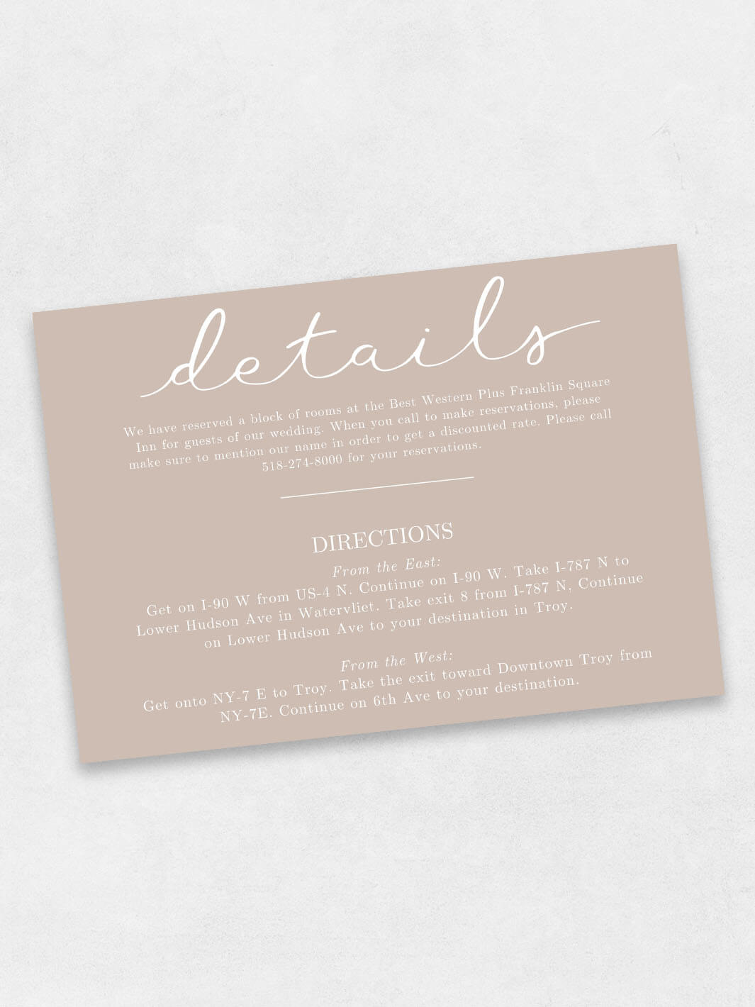 Details and Directions - Information Card