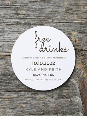 free drinks save the date coaster