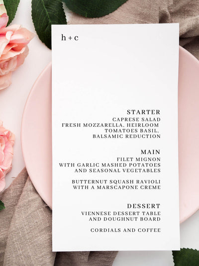 initials wedding menu