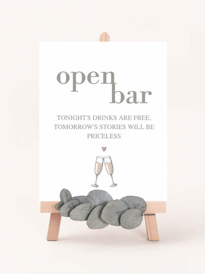 open bar wedding sign