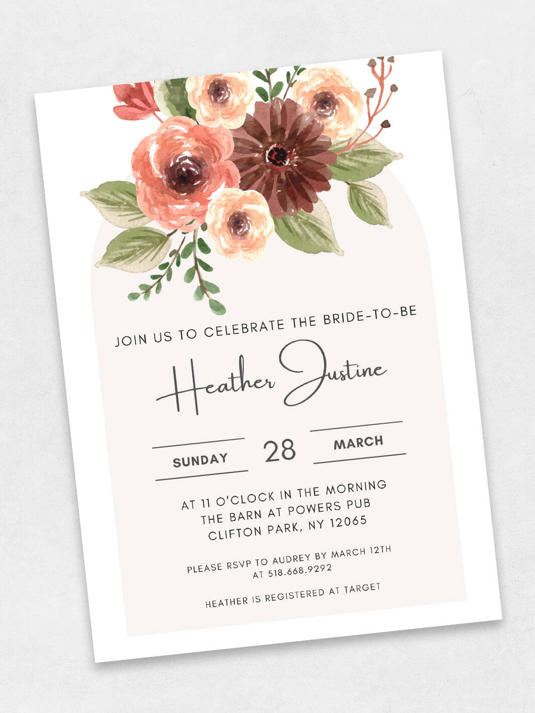 pop of florals bridal shower invite