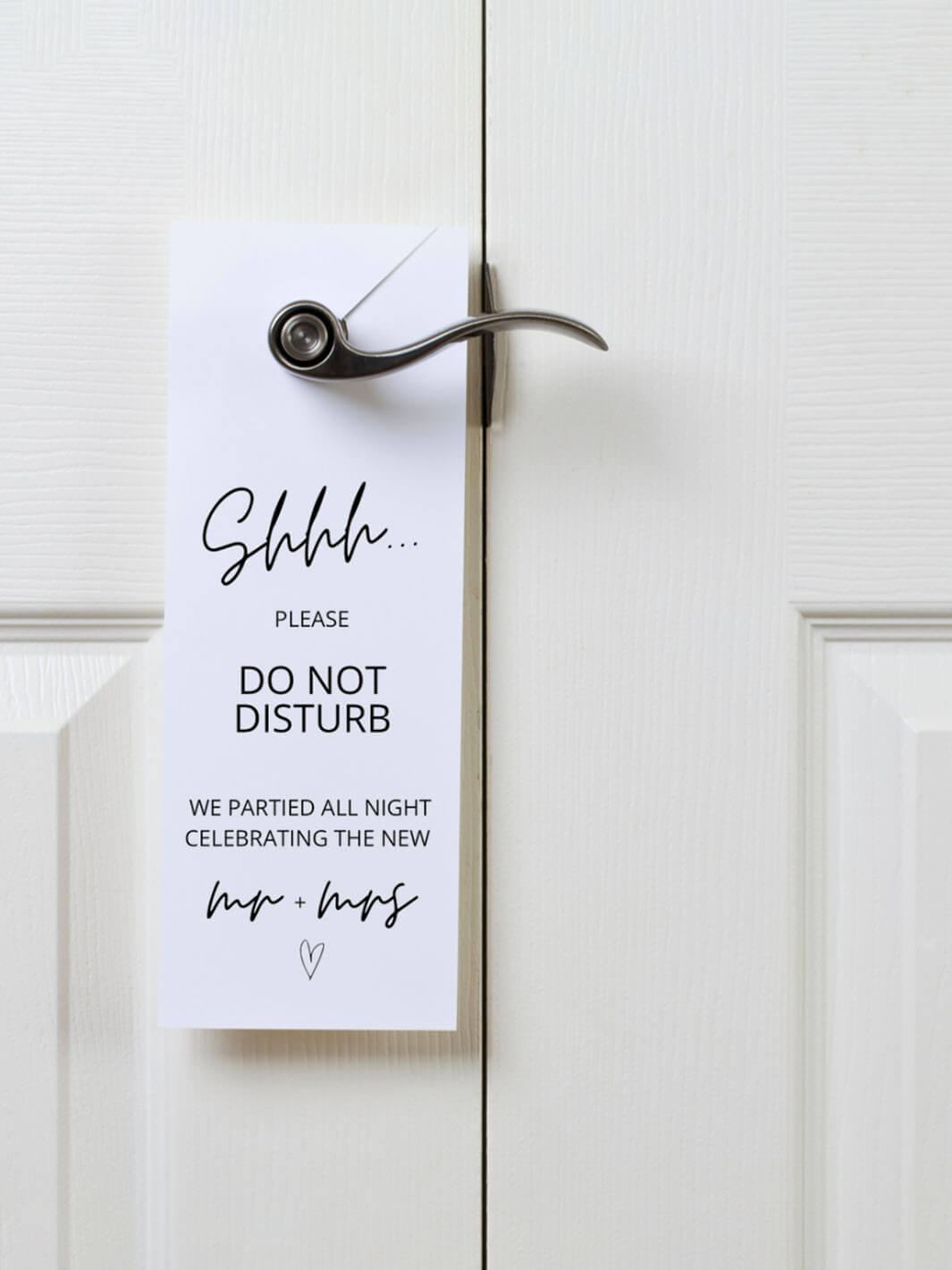 we partied all night because we're celebrating the new Mr. and Mrs. door hanger