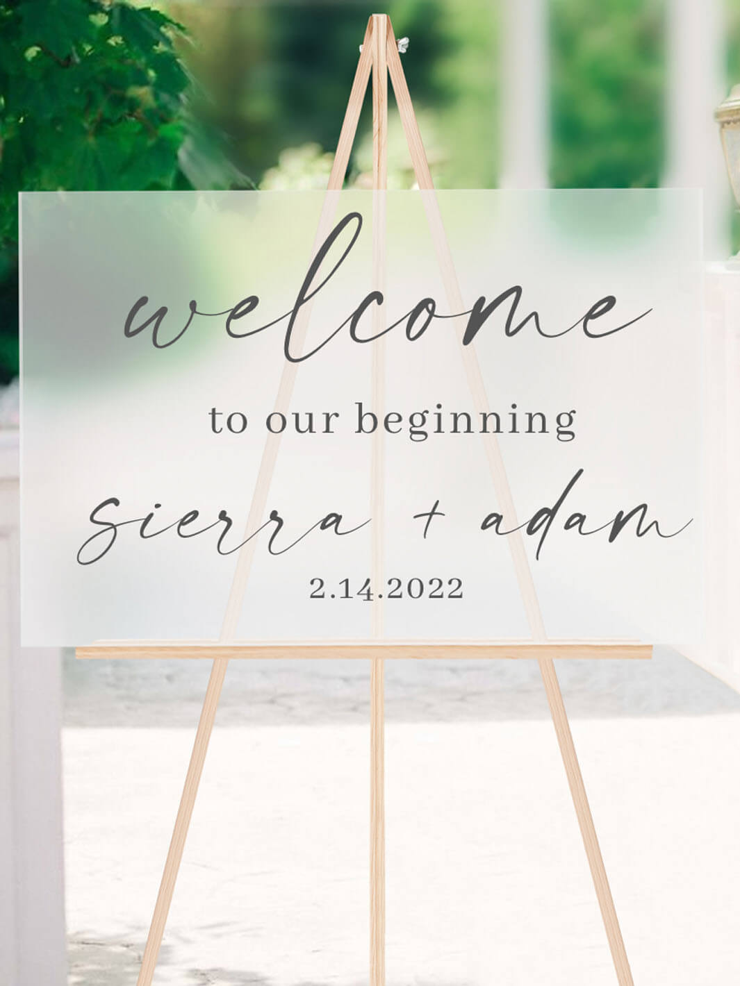 welcome sign with first names and date welcome sign