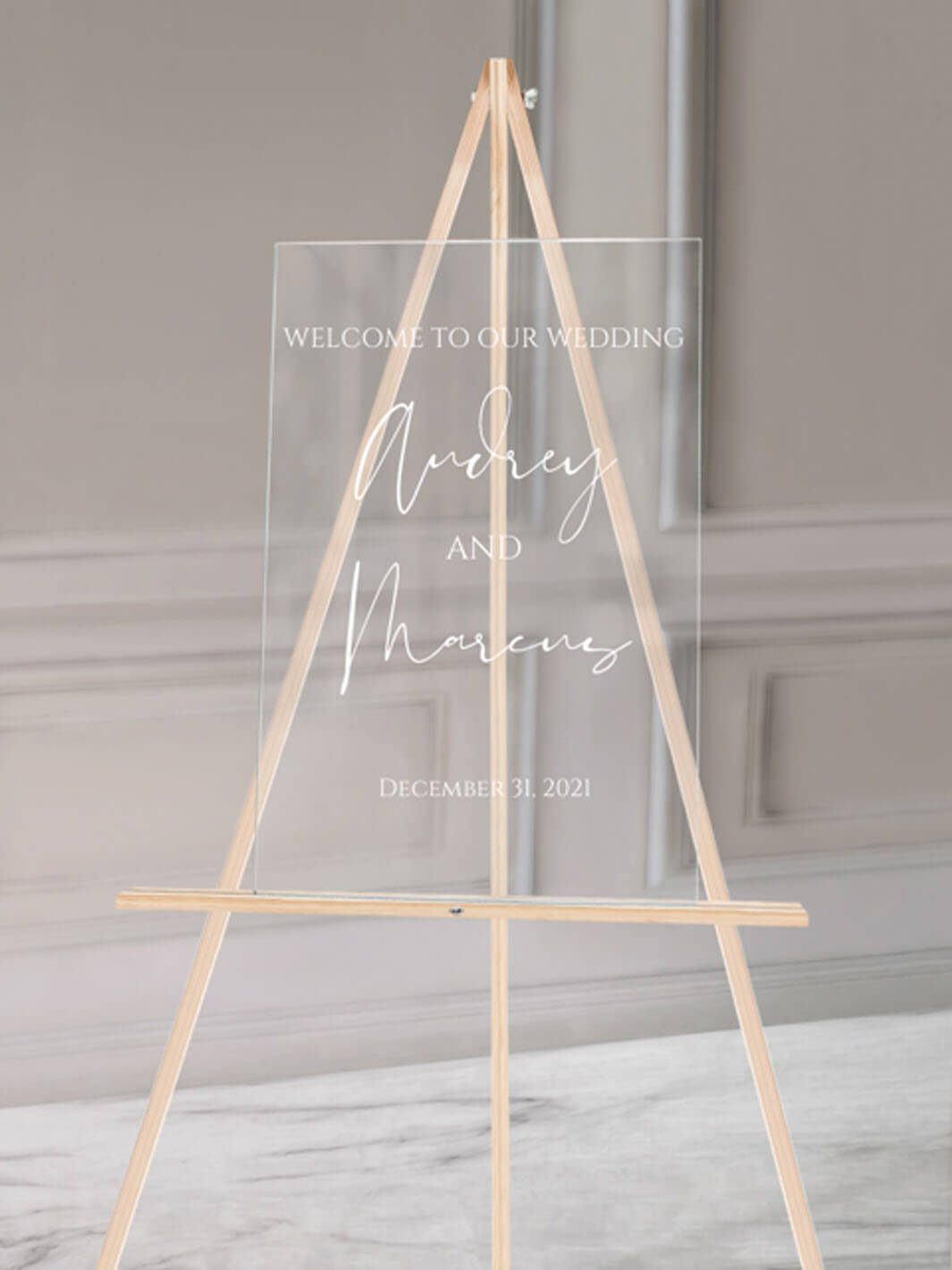 welcome sign with first names and date acrylic welcome sign