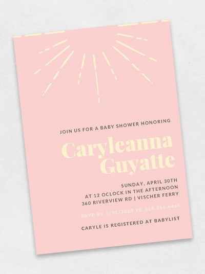 you are my sunshine pink colored baby shower invite