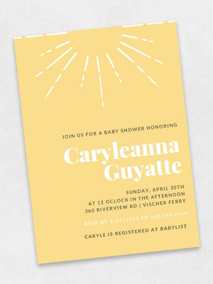you are my sunshine yellow colored baby shower invite